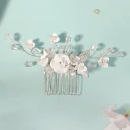 White Soft Ceramic Flower Women's Hair Comb Pearl Rhinestone Daily Hair Clip Wedding Party Bridal Jewelry Headdress