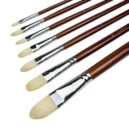 Professional Hog Bristle Filbert Oil Paint Brushes Set, 7pcs Long Wooden Handle Natural Chungking Hog for Oil Acrylic Painting