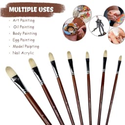 Professional Hog Bristle Filbert Oil Paint Brushes Set, 7pcs Long Wooden Handle Natural Chungking Hog for Oil Acrylic Painting