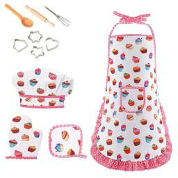 Apron for Little Girls 4/11Pcs Kids Kitchen Cooking Baking Pretend Play Set Simulation Pink Chef Baking Tool Play House Toys