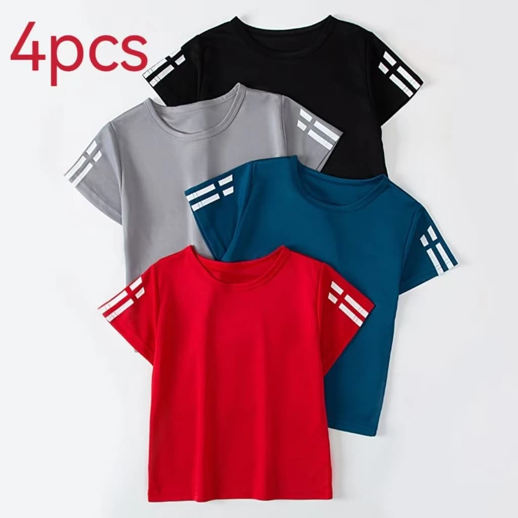 1/4 Pack Children's Summer Quick-drying Sports Short Sleeve Solid Color Joker Casual Plus Size Shirt Boys And Girls Running T-sh