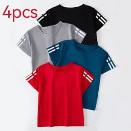 1/4 Pack Children's Summer Quick-drying Sports Short Sleeve Solid Color Joker Casual Plus Size Shirt Boys And Girls Running T-sh