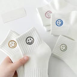 5/10/15/20 pairs Women's Simple Ins Style White Smiling Face Ankle Socks