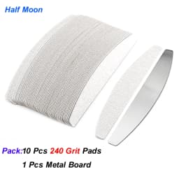 10 Pcs Half Moon Removable Sandpaper Nail File With Steel Handle 80/100/180/240 Metal Replacement Files Pads Disposable Manicure
