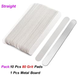 10 Pcs Half Moon Removable Sandpaper Nail File With Steel Handle 80/100/180/240 Metal Replacement Files Pads Disposable Manicure