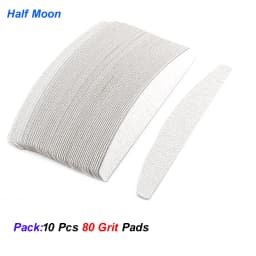 10 Pcs Half Moon Removable Sandpaper Nail File With Steel Handle 80/100/180/240 Metal Replacement Files Pads Disposable Manicure