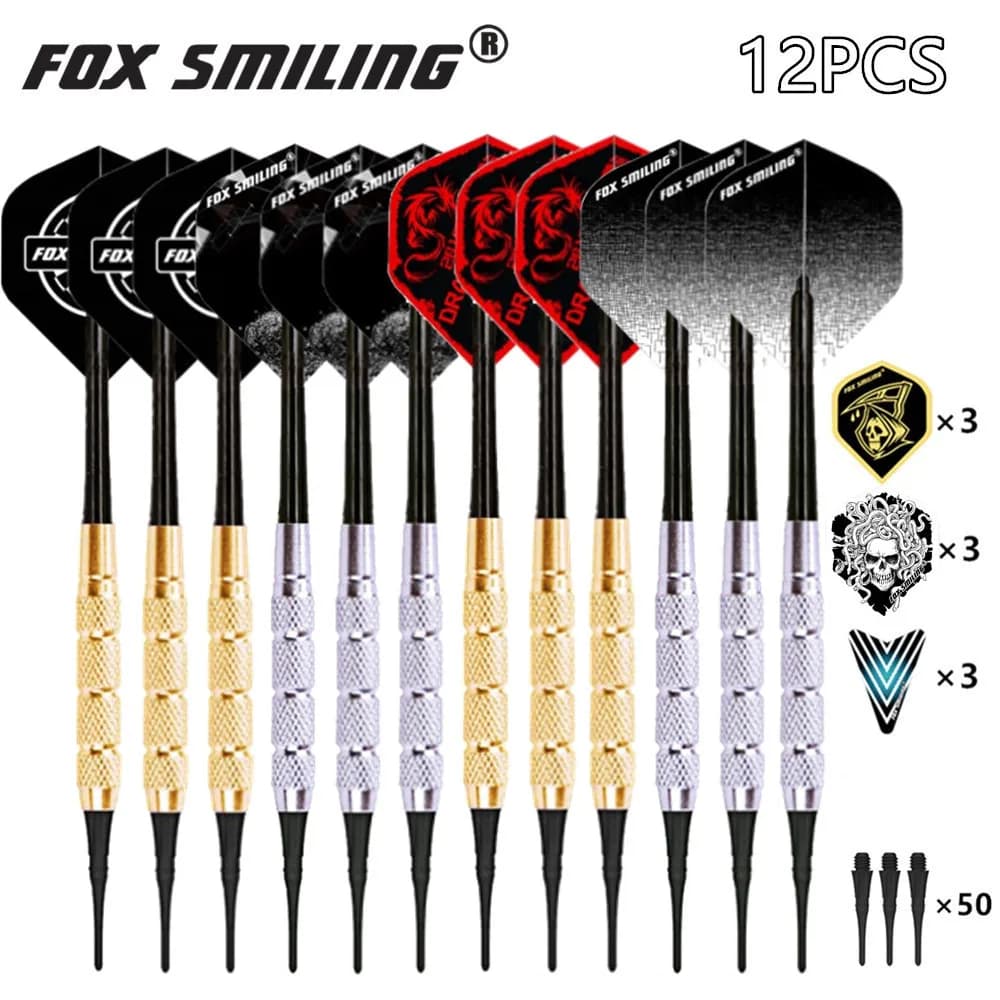 12PCS Dart 18g Electronic Soft Tip Darts With 9PCS Flights,60PCS Rubber O Ring, 50PCS Soft Tips