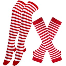 Women Girls Over Knee Long Stripe Printed Thigh High Striped Cotton Socks Gloves Sweet Cute Plus Size Overknee Socks Long Gloves