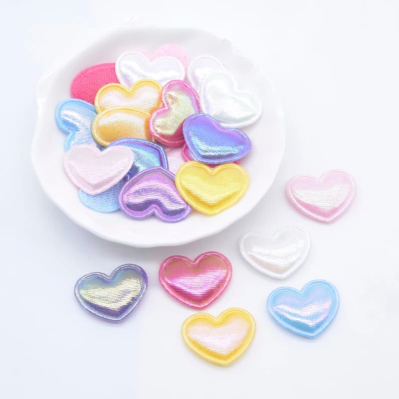 100Pcs 22*18mm Colorful Heart Applique for Handmade Hat Crafts Clothes Sewing Patches DIY Headwear Clips Bow Decor Accessories