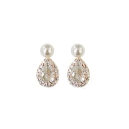 S925 Sterling Silver 14k Gold Plated Pearl Stud Earrings Water Drop Shiny Zircon Morning Dew Earrings for Women Wedding Jewelry