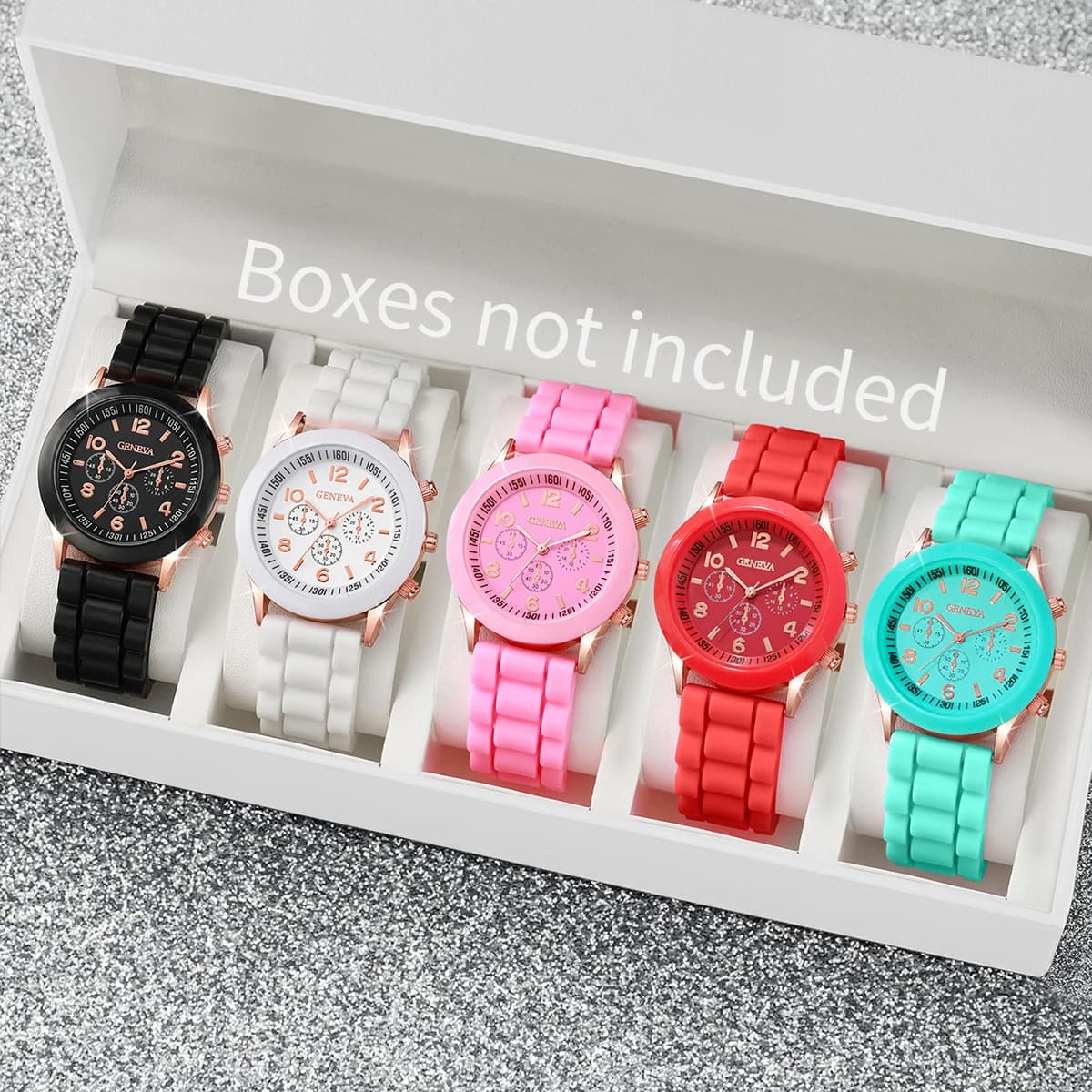 5PCS Women's Watches Fashion Silicone Band Analog Quartz Watch Set(Without Box)