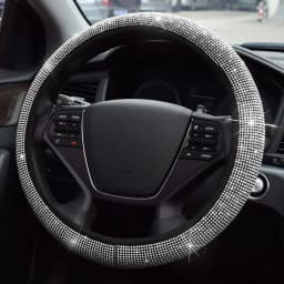 38cm Universal Car SUV Breathable Anti-Slip Bling Rhinestones Steering Wheel Cover for Women Girl with Crystal Diamond Sparkling