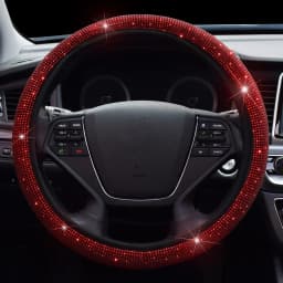 38cm Universal Car SUV Breathable Anti-Slip Bling Rhinestones Steering Wheel Cover for Women Girl with Crystal Diamond Sparkling