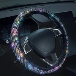 38cm Universal Car SUV Breathable Anti-Slip Bling Rhinestones Steering Wheel Cover for Women Girl with Crystal Diamond Sparkling