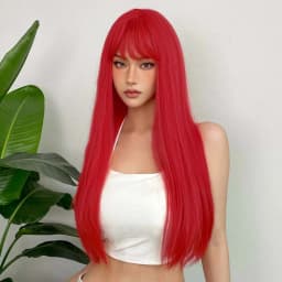 Synthetic Straight Wigs with Bangs Long Silky Heat Resistant Fiber Hair Full Machine Wig Cosplay Party Wig For Fashion Women