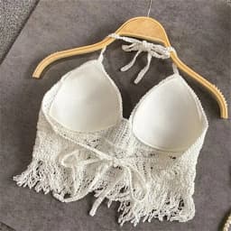 Women Summer Beach Boho Crop Tops Sexy Y2K Knitted Backless Hollow Out Tank Tops Crochet Tassels Hem Halter Bras Bustier Top