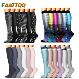 FAATTQQ 6Pairs Compression Socks Women Men, Knee High Best Support Circulation Socks for Running, Travel, Flight, Nurse