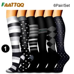 FAATTQQ 6Pairs Compression Socks Women Men, Knee High Best Support Circulation Socks for Running, Travel, Flight, Nurse