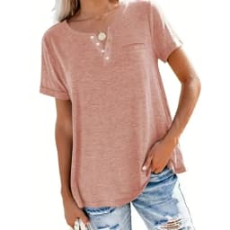 Plus Size 1XL-5XL Women's Spring and Summer New Style Loose Tops Ladies Casual V-neck Short Sleeve Pocket T-shirt