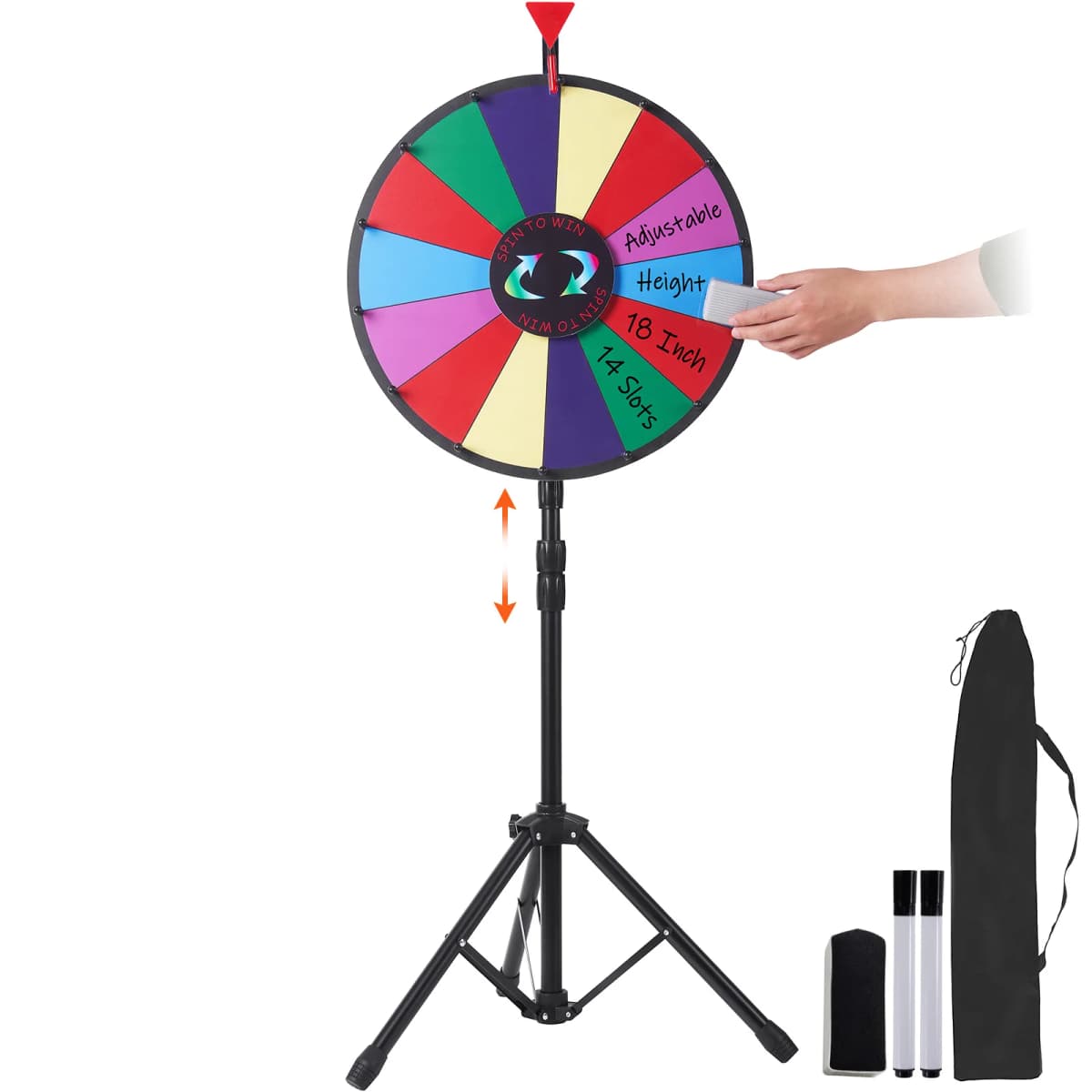 SucceBuy 18 Inch Tabletop Color Prize Wheel w/ Folding Tripod Floor Stand 14 Slots Dry Erase for Win Fortune Spinning Stand Game