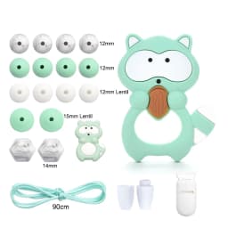 LOFCA Silicone Teether Wood Beads Set BPA Free DIY Baby Teething Necklace Toy Cartoon Koala Raccoon Pacifier Chain Clip