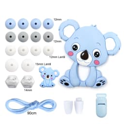 LOFCA Silicone Teether Wood Beads Set BPA Free DIY Baby Teething Necklace Toy Cartoon Koala Raccoon Pacifier Chain Clip