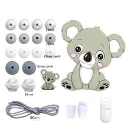 LOFCA Silicone Teether Wood Beads Set BPA Free DIY Baby Teething Necklace Toy Cartoon Koala Raccoon Pacifier Chain Clip