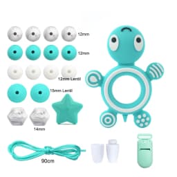 LOFCA Silicone Teether Wood Beads Set BPA Free DIY Baby Teething Necklace Toy Cartoon Koala Raccoon Pacifier Chain Clip