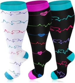 3 Pairs 2XL-7XL Plus Size Compression Men Socks 20-30 mmHg Wide Calf Extra Large Knee High Flight Socks for Circulation Support