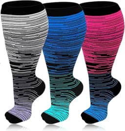 3 Pairs 2XL-7XL Plus Size Compression Men Socks 20-30 mmHg Wide Calf Extra Large Knee High Flight Socks for Circulation Support