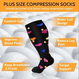 3 Pairs 2XL-7XL Plus Size Compression Men Socks 20-30 mmHg Wide Calf Extra Large Knee High Flight Socks for Circulation Support