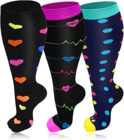 3 Pairs 2XL-7XL Plus Size Compression Men Socks 20-30 mmHg Wide Calf Extra Large Knee High Flight Socks for Circulation Support