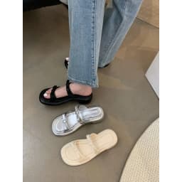New Summer Women's Slippers 2024 Stylish Peep-toe Low Heel Silver Women's Comfortable Beach Shoes Sapatilas