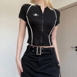 Y2K Korean Vintage Streetwear Casual Acubi Harajuku Egirl T-Shirts Grunge Tops Aesthetics Oversized Tees Zip Up Crop Top Clothes