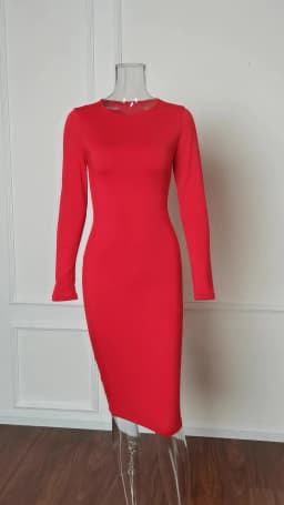 New Tight Highly Elastic Women's Dress Fashion Solid Color Sexy Long Sleeved Women Dress Wrapped Bobycon Midi Dress