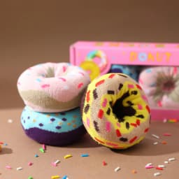 3 pairs of stylish, unique and interesting colorful donut pattern gift socks for men and women for all seasons