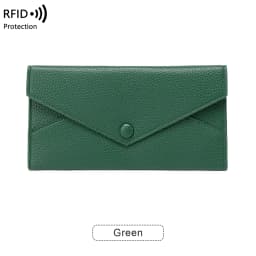 RFID Anti-Theft Purse for Women, Lychee Print, Soft Leather, Envelope Long Wallet, Ultra-thin, Portable, Simple Hand Bag
