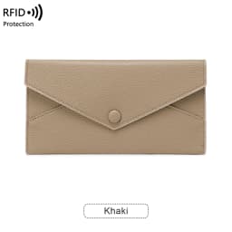 RFID Anti-Theft Purse for Women, Lychee Print, Soft Leather, Envelope Long Wallet, Ultra-thin, Portable, Simple Hand Bag