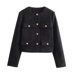 MUJER Tweed Cropped Jacket Woman Long Sleeve Vintage Jacket Woman Fashion Button Elegant Jackets For Women New In Short Coats