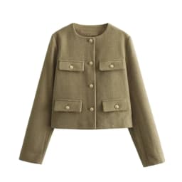 MUJER Tweed Cropped Jacket Woman Long Sleeve Vintage Jacket Woman Fashion Button Elegant Jackets For Women New In Short Coats