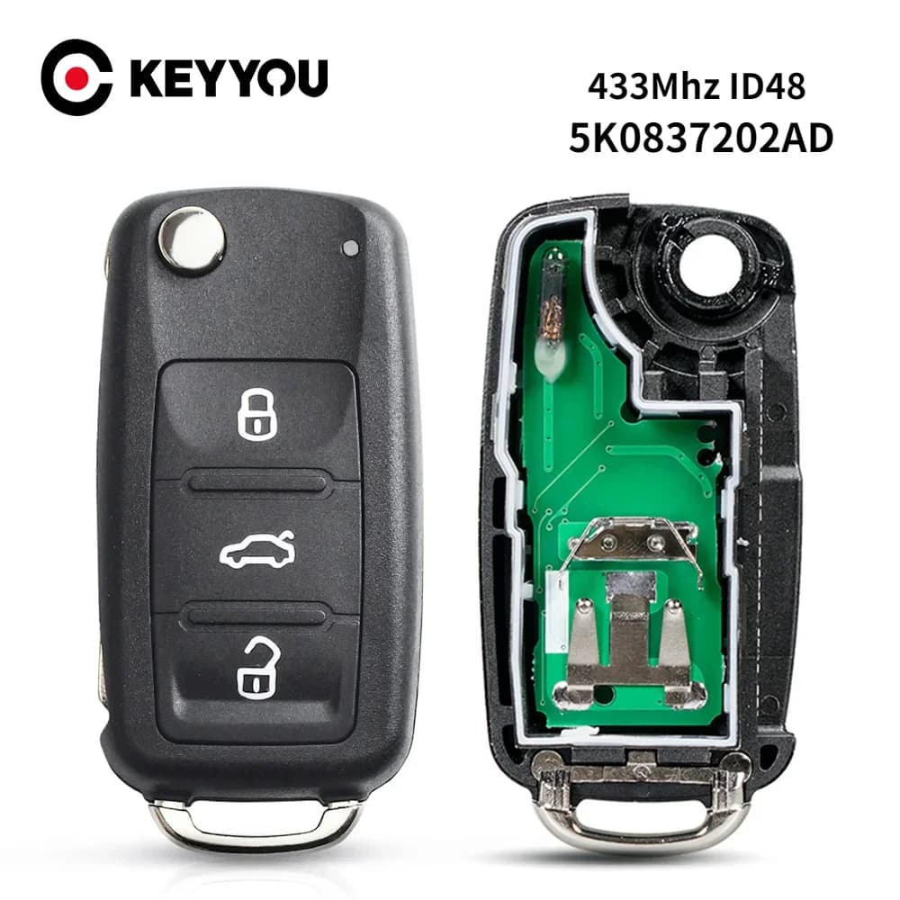 KEYYOU 5K0837202AD Remote Key for VW for Volkswagen Beetle/Caddy/Eos/Golf/Jetta/Polo/Scirocco/Tiguan/Touran/UP 433Mhz ID48Chip