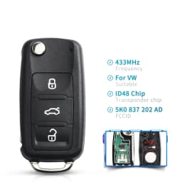 KEYYOU 5K0837202AD Remote Key for VW for Volkswagen Beetle/Caddy/Eos/Golf/Jetta/Polo/Scirocco/Tiguan/Touran/UP 433Mhz ID48Chip