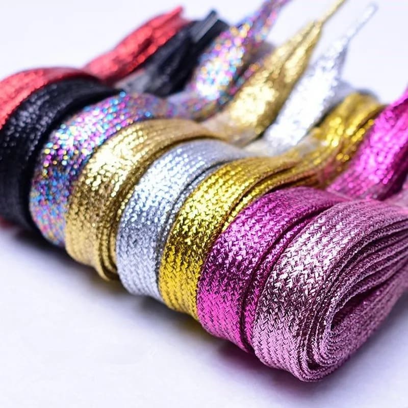 1 cm Width Colorful Lurex Shoelaces Trendy Bright Colorful Fall Winter Shoelaces Sneaker White Casual Sports Leather Shoes Laces