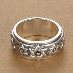 HX Silver Color Rotatable Ring Men's Sterling Silver Retro Domineering Six-pointed Star Wide Version Thai Index Finger Closed