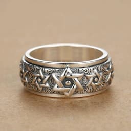 HX Silver Color Rotatable Ring Men's Sterling Silver Retro Domineering Six-pointed Star Wide Version Thai Index Finger Closed