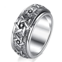 HX Silver Color Rotatable Ring Men's Sterling Silver Retro Domineering Six-pointed Star Wide Version Thai Index Finger Closed