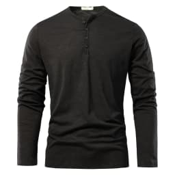 Autumn Solid Casual Mens T-shirts Henery Neck Long Sleeve T Shirt for Men Breathable Male Tops Classic Versatile Clothes
