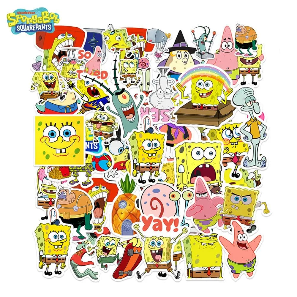 50pcs SpongeBob Officially Licensed Vinyl Stickers High Quality Tentacles Sticker for Water Bottle Waterproof DIY Decals