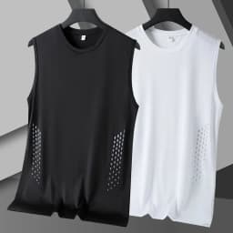 Summer Mesh Men Vest Sleeveless Printed Round Neck Ice Silk Basketball Loose Running Fitness Men Tank Tops T Shirt