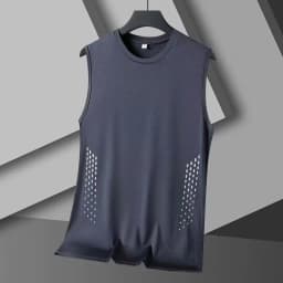 Summer Mesh Men Vest Sleeveless Printed Round Neck Ice Silk Basketball Loose Running Fitness Men Tank Tops T Shirt